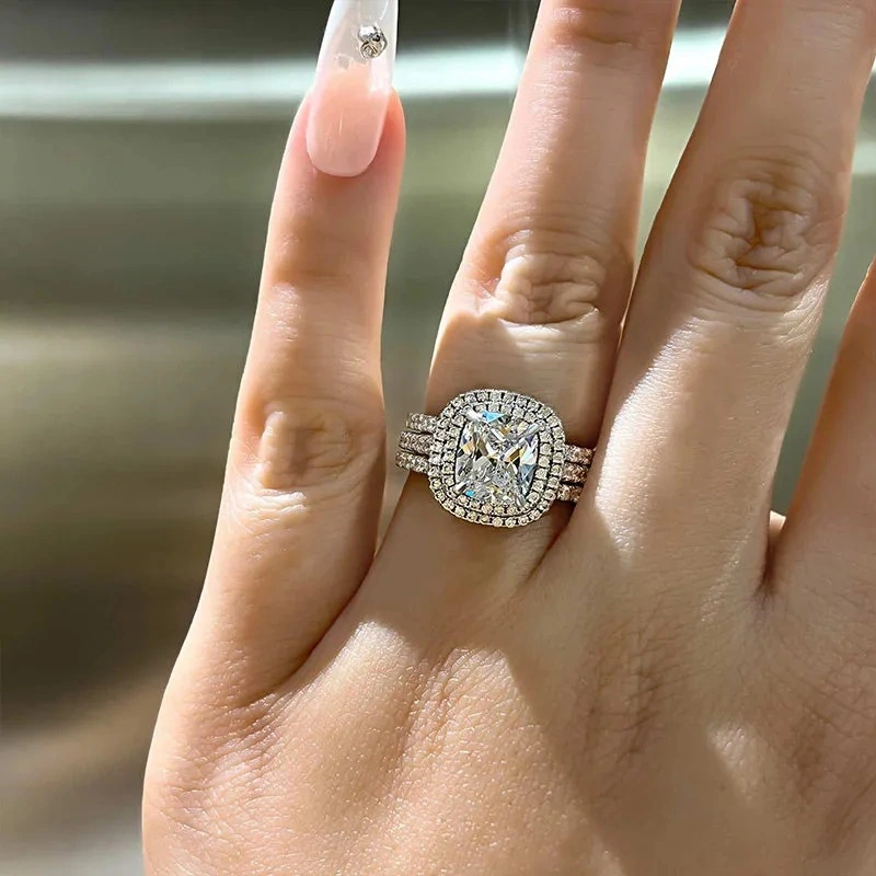   Light luxury geometric multi-layer ring square fat square fashion three-piece set female exquisite and elegant wedding style