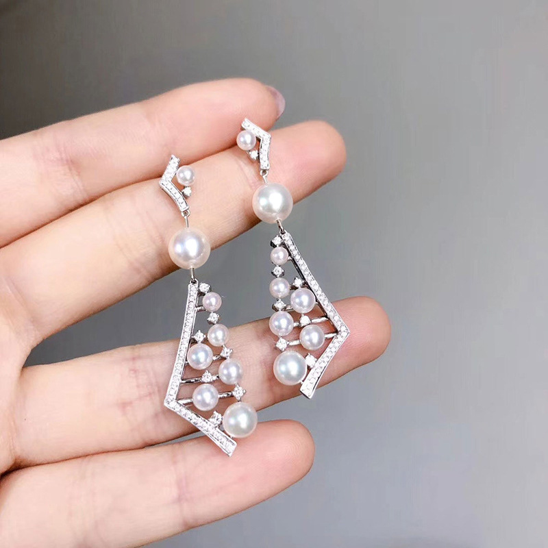  European and American luxury personality imitation pearl earrings geometric long irregular symmetrical earrings temperament female earrings