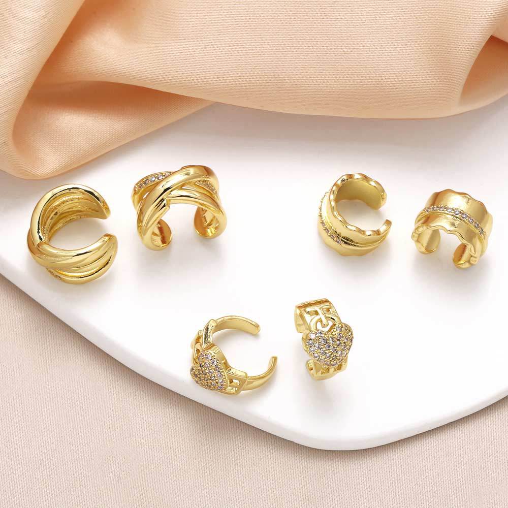 AS jewelry love full zircon earrings female European and American copper plated real gold cross bone clip earrings era250