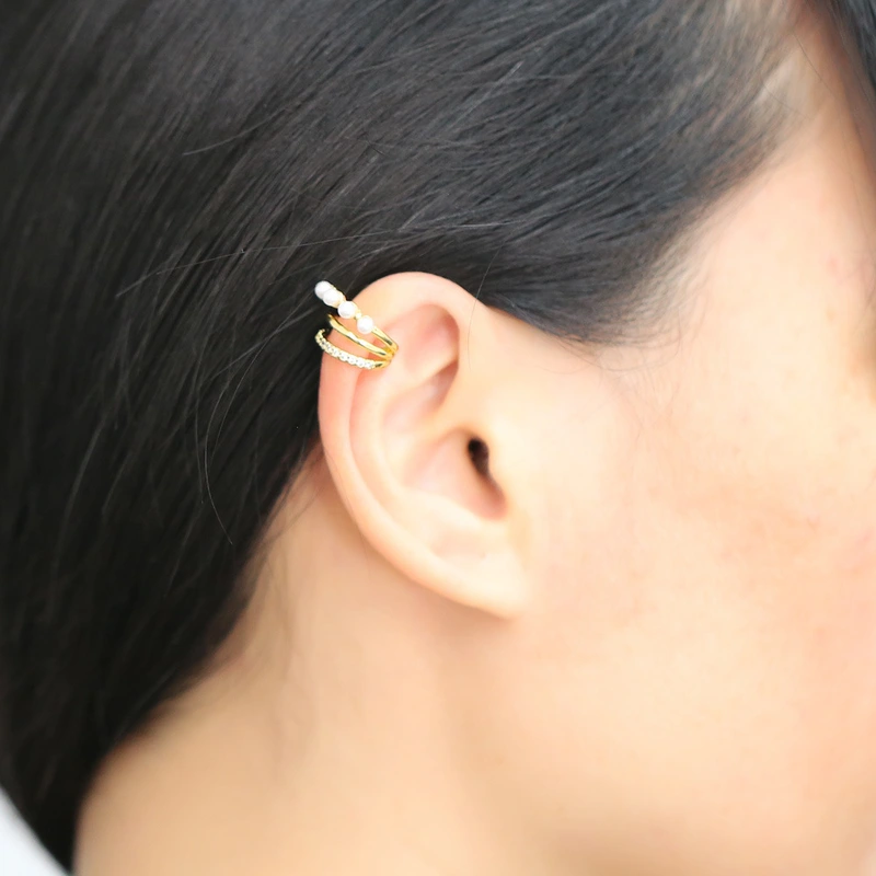 AS real shot European and American hot selling gold-plated pearl C-shaped ear bone clip earrings earrings era070 ear cuff