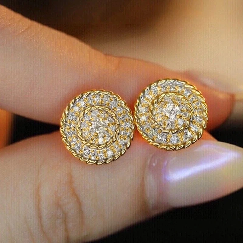  Zircon retro round earrings fashion hot selling temperament earrings women's spring style personality commuter earrings