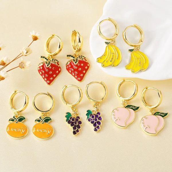 AS jewelry hot style fruit oil drop strawberry banana grape pendant earrings earrings female ers53