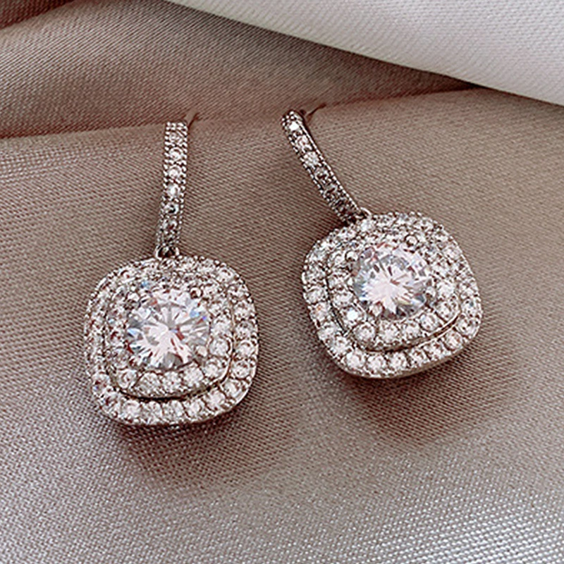 Korean full diamond micro-inlaid earrings high-end light luxury zircon earrings exquisite cold style temperament earrings for women