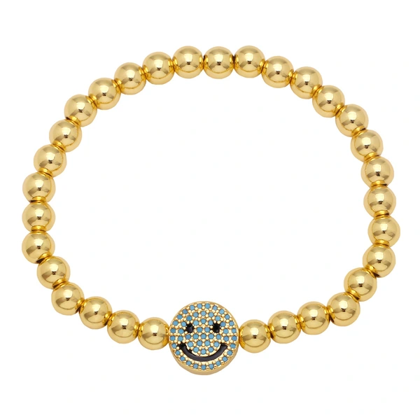 Clearance 18K gold plated colored zircon smiley round bead bracelet for women European and American niche design bracelet brg87