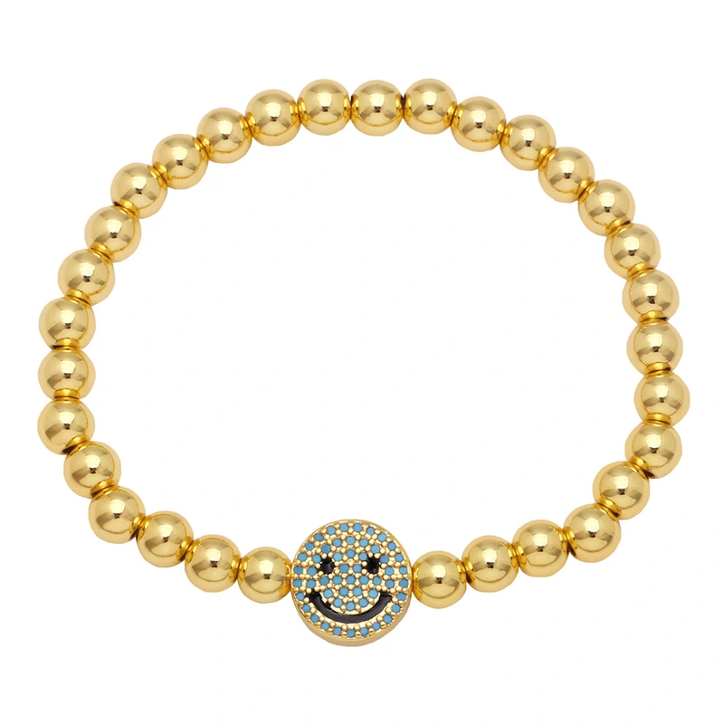 Clearance 18K gold plated colored zircon smiley round bead bracelet for women European and American niche design bracelet brg87