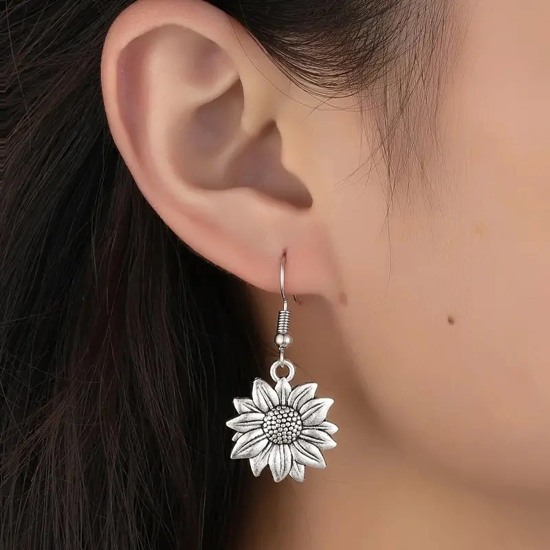 Simple personality metal ear hook sunflower high-end elegant earrings new plant flower earrings