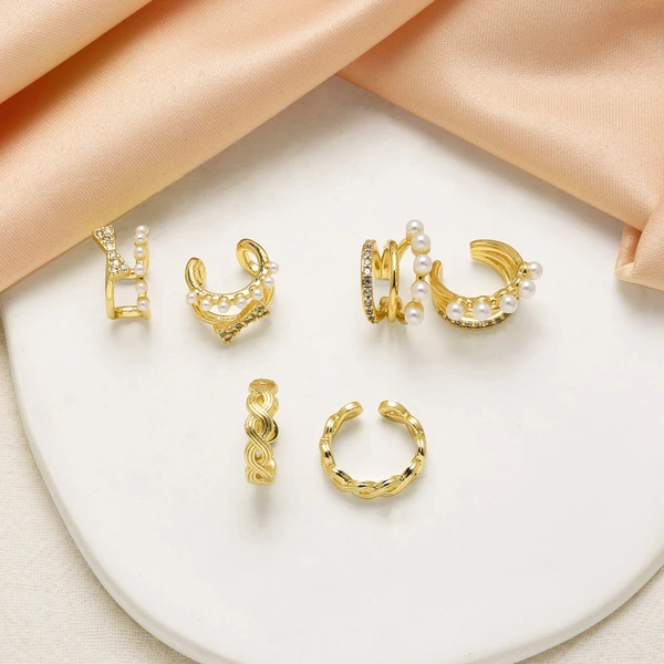 AS real shot European and American hot selling gold-plated pearl C-shaped ear bone clip earrings earrings era070 ear cuff