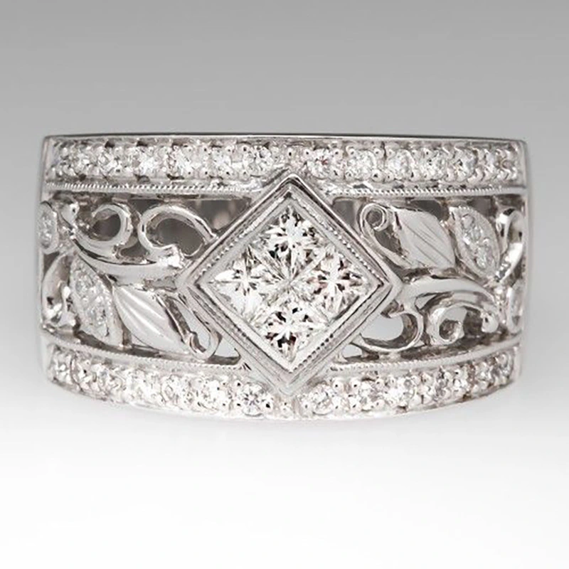 Retro ethnic style wide ring geometric diamond quadrilateral fashion ring branch vine female ring