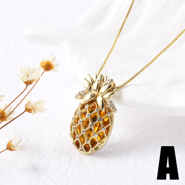 Jewelry Europe and the United States hot selling copper plated real gold fruit pineapple hollow pendant necklace clavicle chain nku37