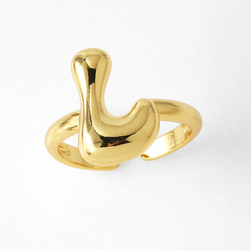 AS jewelry smooth 26 English letters ring female copper plated real gold open ring rih04