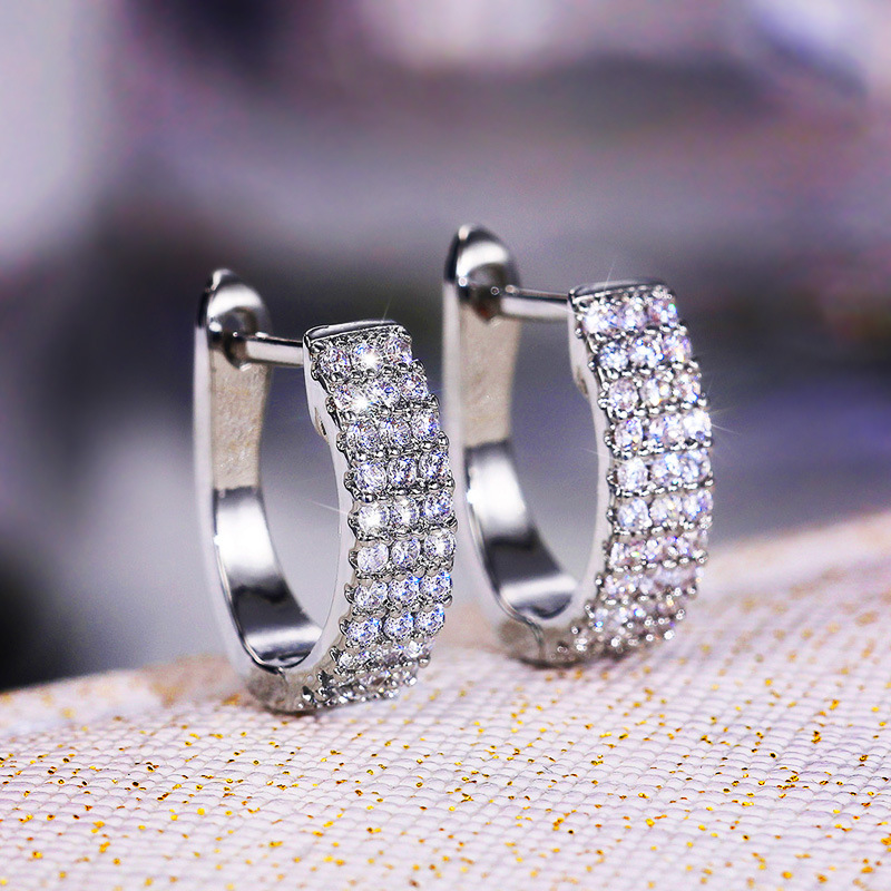 Source Classic Geometric U-shaped Earrings for Women Full of Diamonds Exquisite Zircon Earrings Manufacturer Wholesale