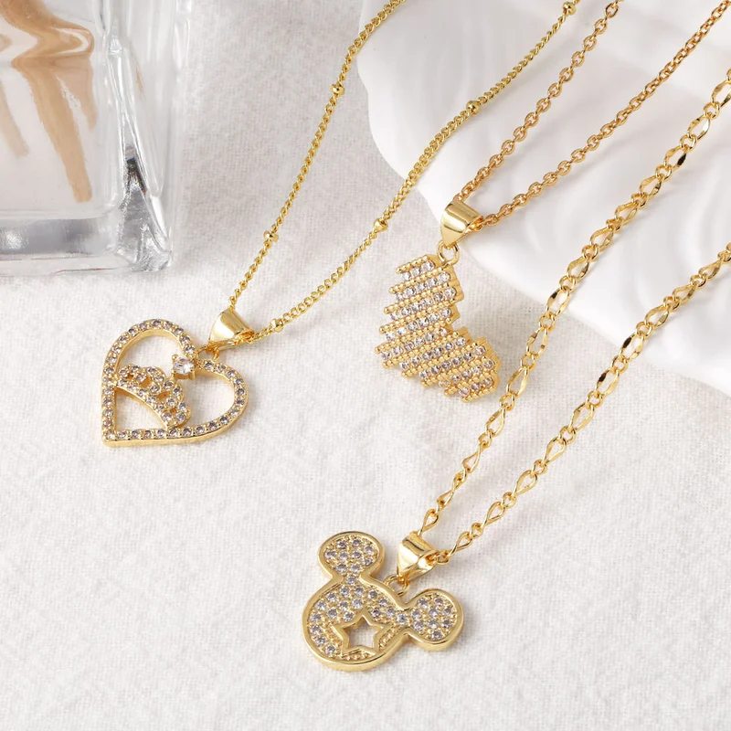 AS jewelry European and American new love heart necklace female gold-plated full zirconium Mickey head clavicle chain nky13
