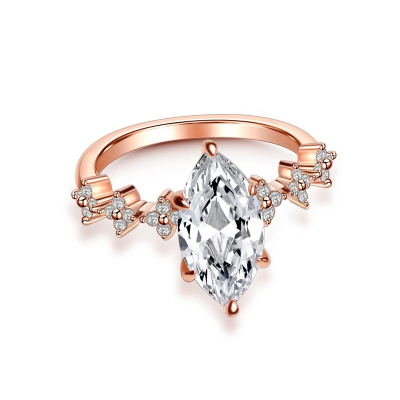 New ring inlaid with marquise zircon gold jewelry European and American popular fashion women's wedding ring