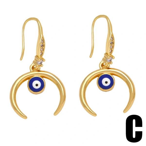 European and American earrings inlaid with diamond oil drop sun moon devil eye earrings female fashion personality ear hook erq59