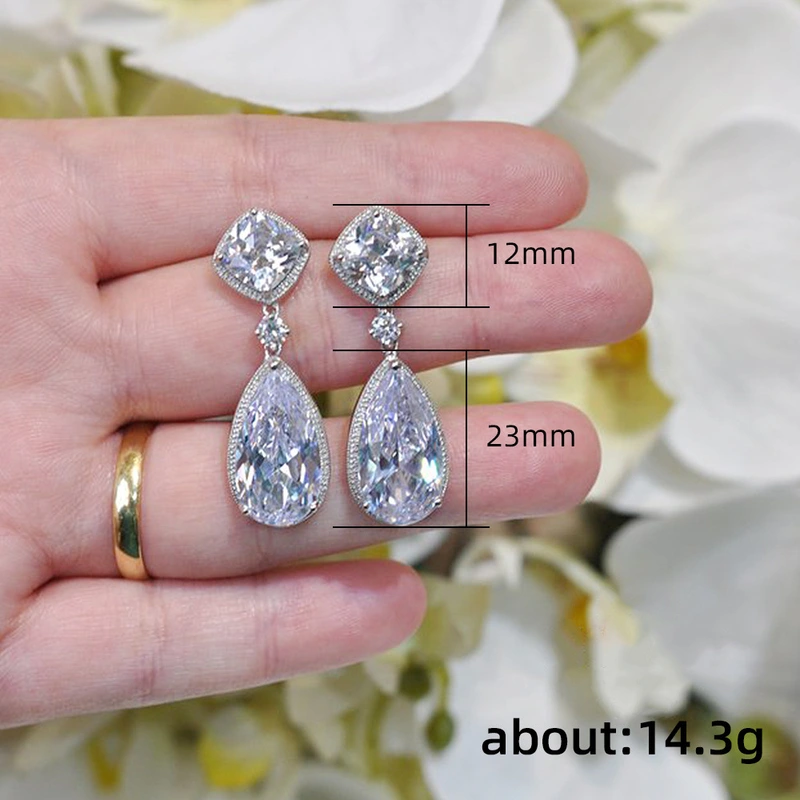 High-end temperament water drop pendant earrings European and American wedding bridal earrings light luxury retro zircon earrings