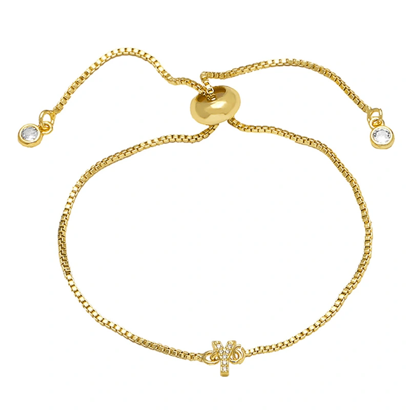 AS jewelry full zirconium 26 English letters bracelet copper plated real gold adjustment jewelry brm62