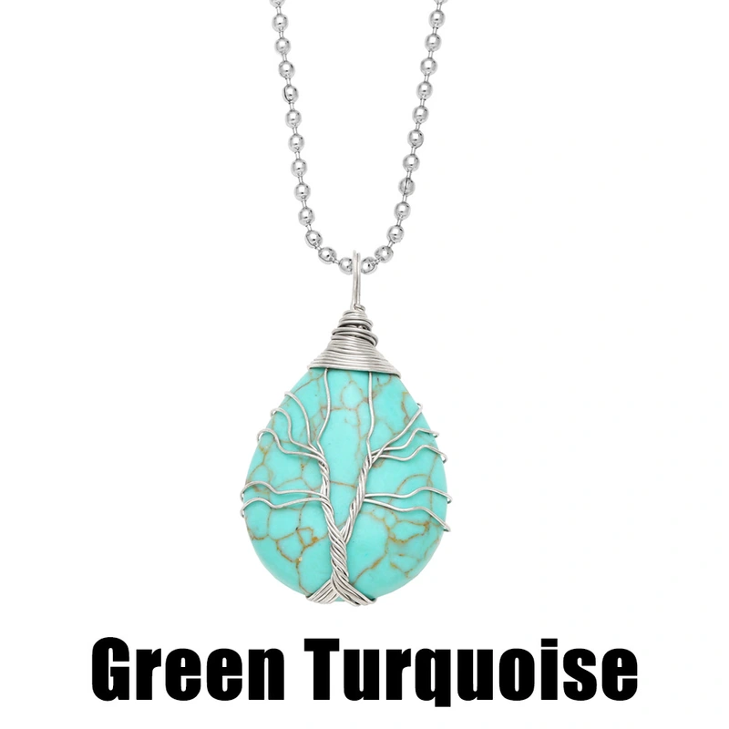 Hot selling teardrop-shaped necklace tree of life winding pendant amethyst turquoise agate pendant nkb637
