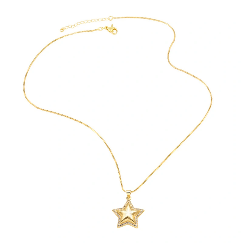 AS jewelry retro sun pendant necklace copper plated real gold five-pointed star clavicle chain nkz04
