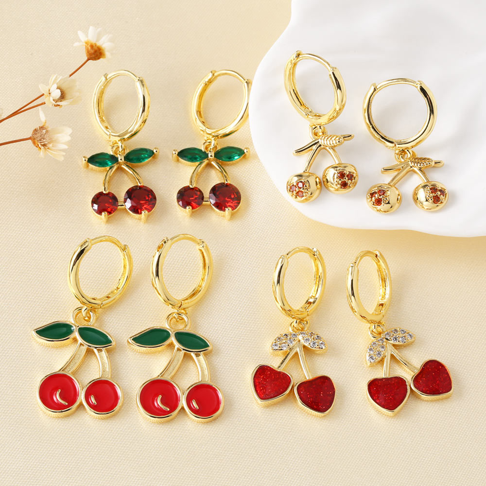 AS jewelry hot selling copper plated real gold fruit cherry pendant earrings earrings earrings female ery65