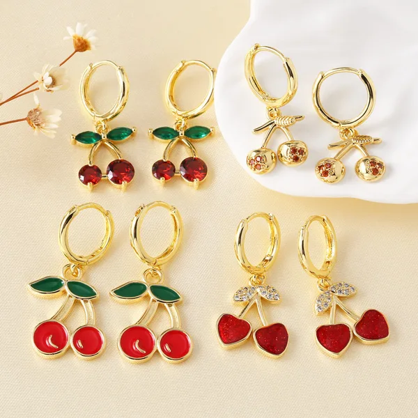 AS jewelry hot selling copper plated real gold fruit cherry pendant earrings earrings earrings female ery65