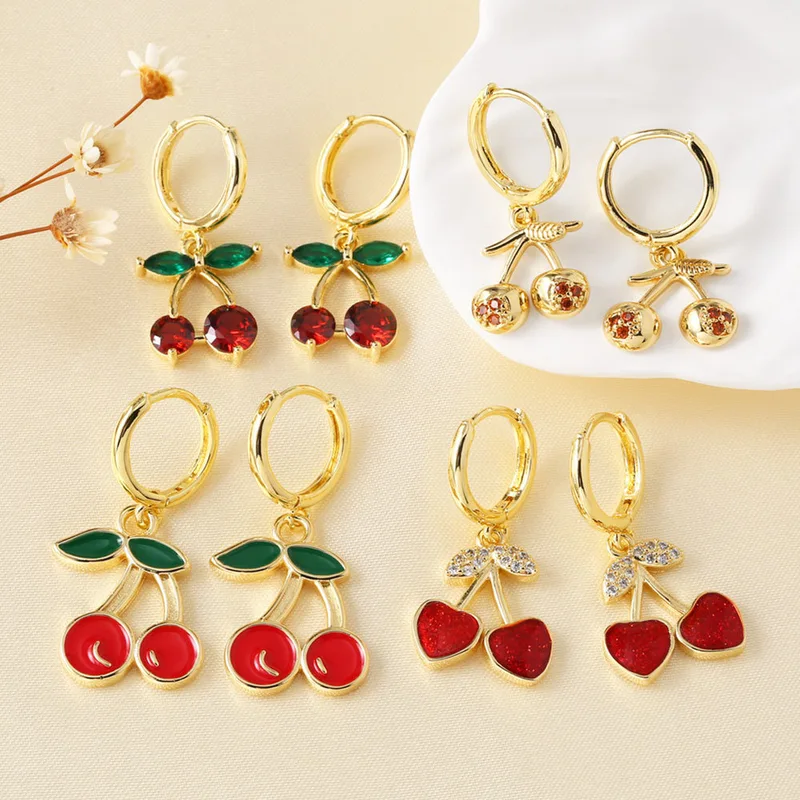 AS jewelry hot selling copper plated real gold fruit cherry pendant earrings earrings earrings female ery65