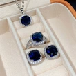 European and American style jewelry set fashionable square royal blue glass series accessories luxurious and elegant jewelry