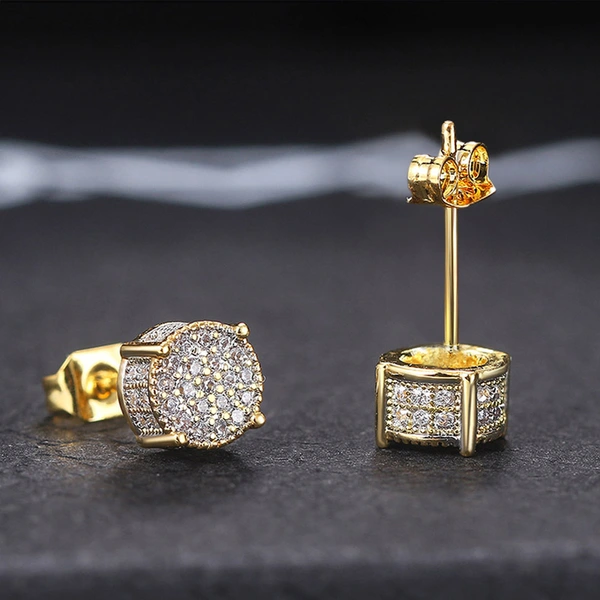 European and American hot-selling full diamond hip-hop men's earrings micro-inlaid zircon electroplated round earrings wholesale