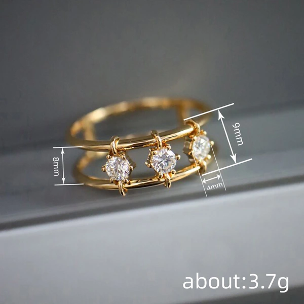   European and American style simple double-layer design ring niche fashion jewelry micro-inlaid zircon