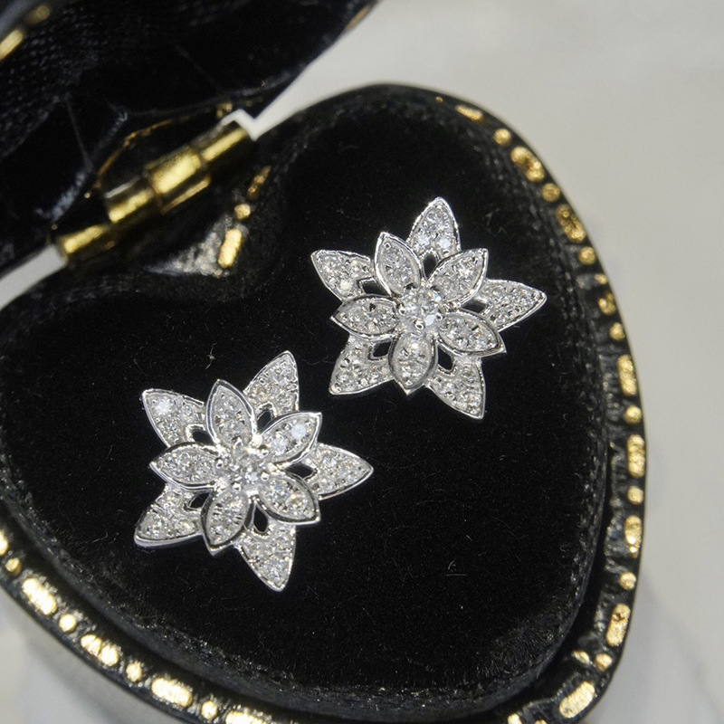 Inlaid zircon flower earrings for women, fashionable and exquisite pastoral earrings, daily wear popular earrings