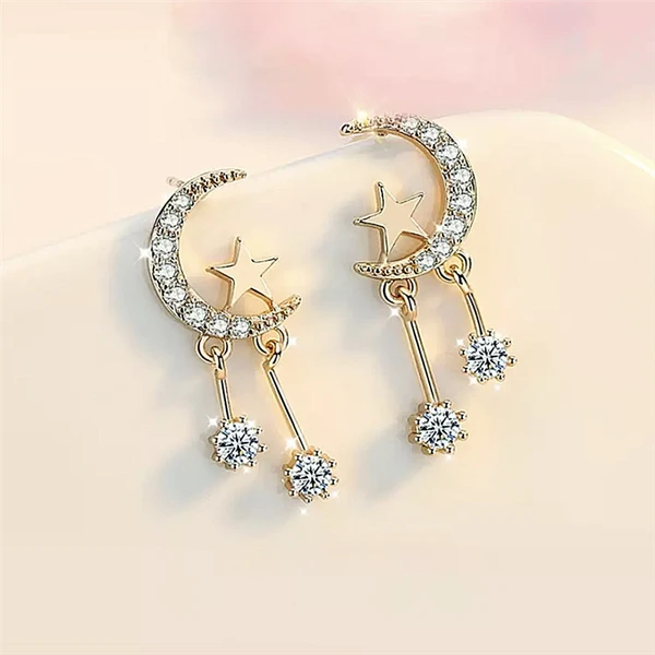 Korean style moon zircon earrings sweet star tassel earrings make your face look thinner