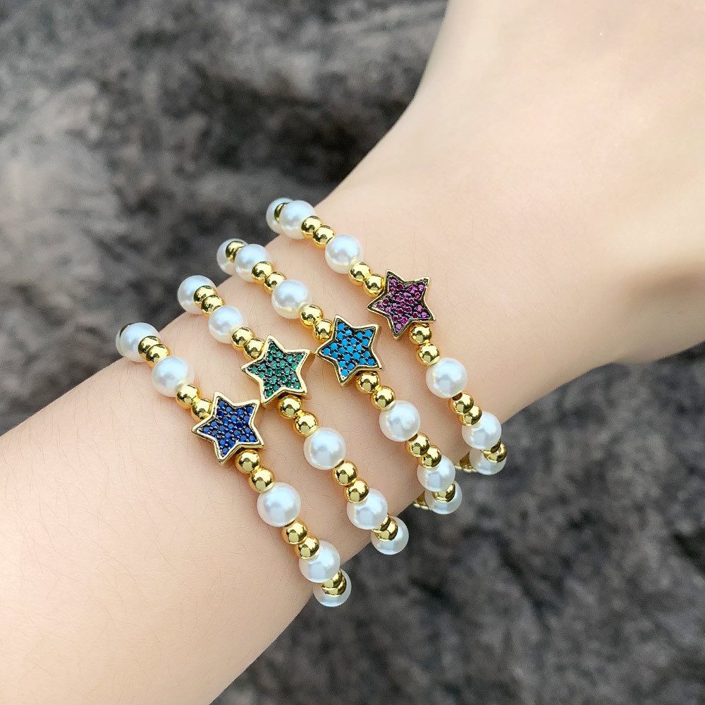 Clearance pearl bracelet women European and American fashion handmade beaded five-pointed star bracelet hot selling hand jewelry brk32