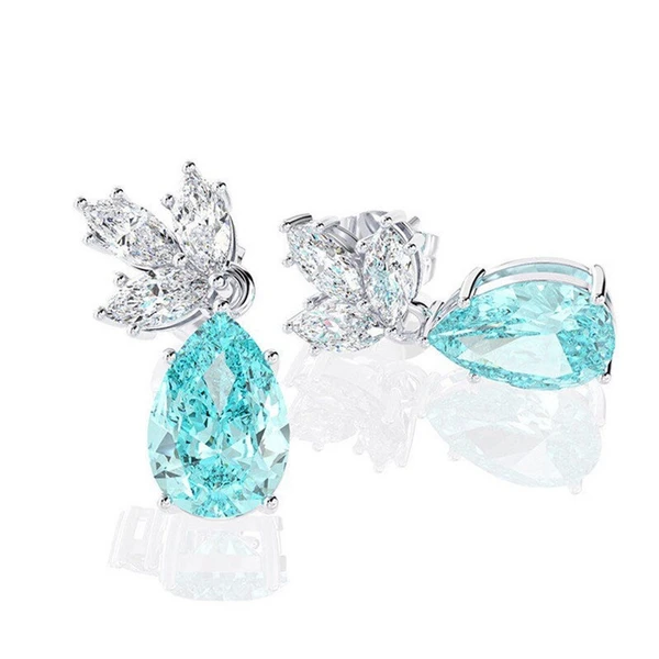 Live broadcast of new earrings light blue pear-shaped teardrop earrings noble and elegant ladies' colored gemstone earrings