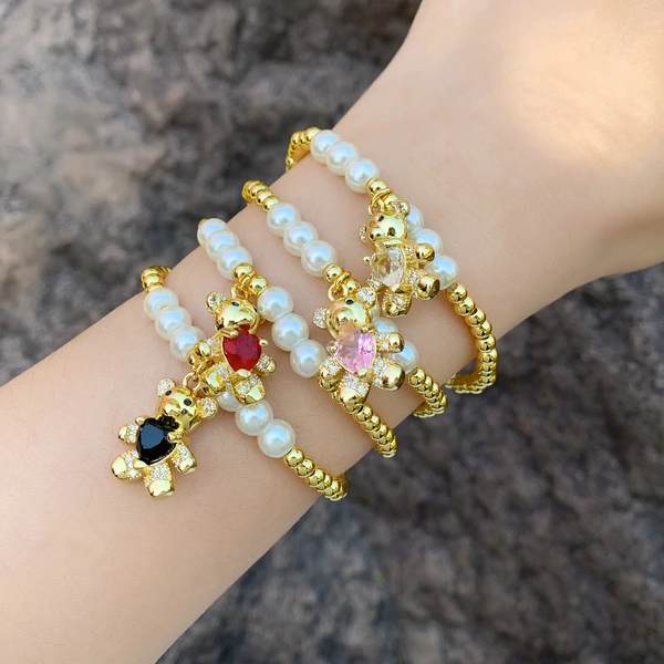 Pearl copper bead bracelet love bear pendant bracelet personality simple girls bracelet hand jewelry bra94