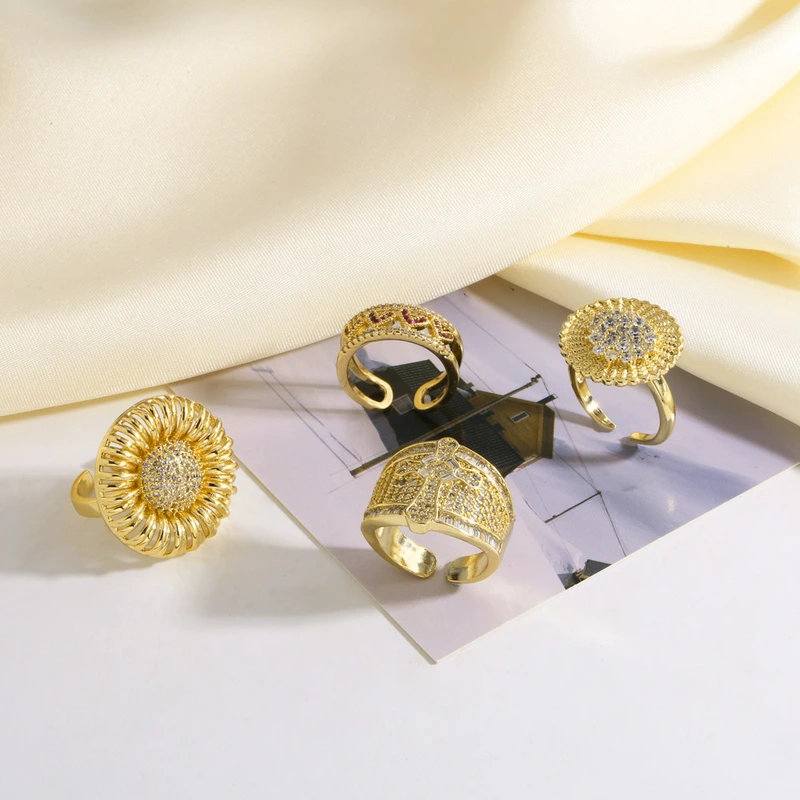 AS jewelry new copper plated 18k gold full zircon cross sunflower ring ring ris66 ring