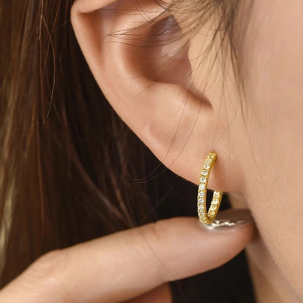  European and Korean commuter full inlaid exquisite earrings for women simple hoop design earrings fashionable zircon daily accessories