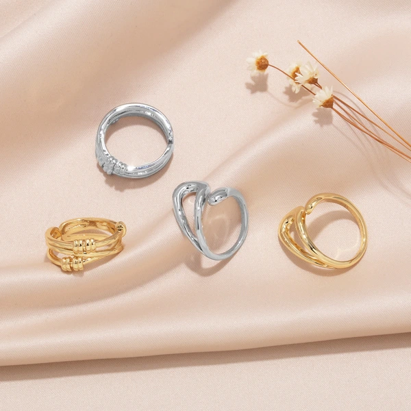 Clearance jewelry hot sale irregular ring women's polished copper plated 18k gold open ring rih93