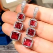 European and American shiny square zircon earrings for women, light luxury high-end zircon colored gemstone long earrings, factory direct sales