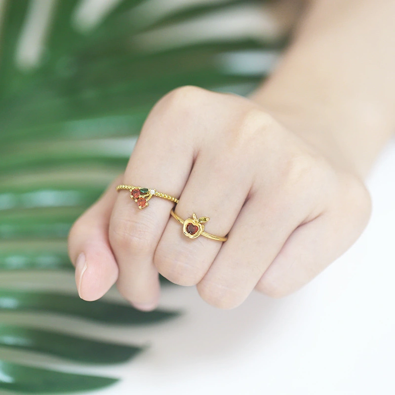 European and American jewelry clearance INS cute colored zirconium cherry strawberry watermelon grape fruit ring fun hand jewelry rim22