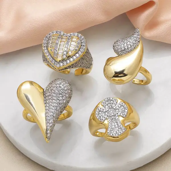 AS jewelry Europe and the United States hot selling love two-color ring female gold-plated peach heart full zircon open ring rih77