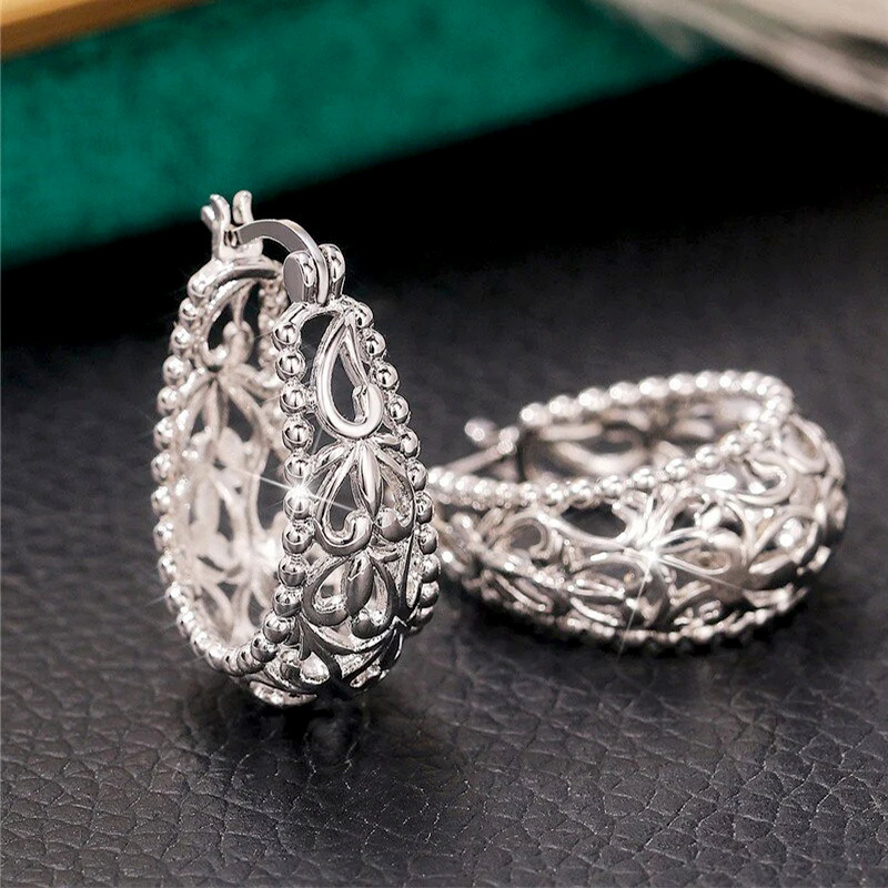 Agete style retro carved hollow pattern earrings European and American exaggerated banquet wedding earrings vine earrings