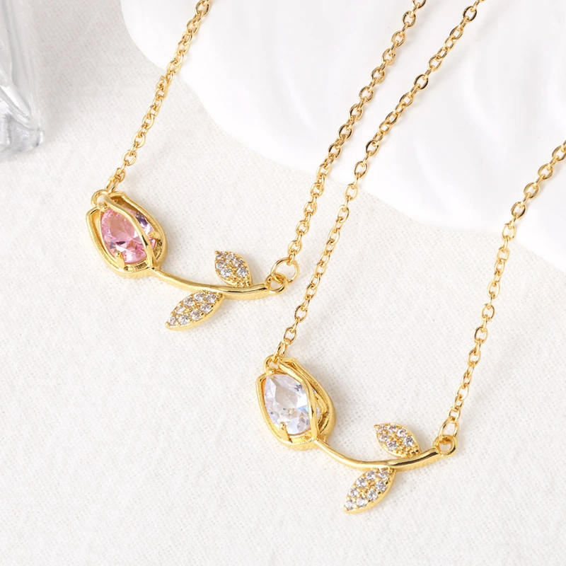 AS jewelry European and American hot-selling copper plated 18k gold pink brick rose pendant necklace clavicle chain nkt47