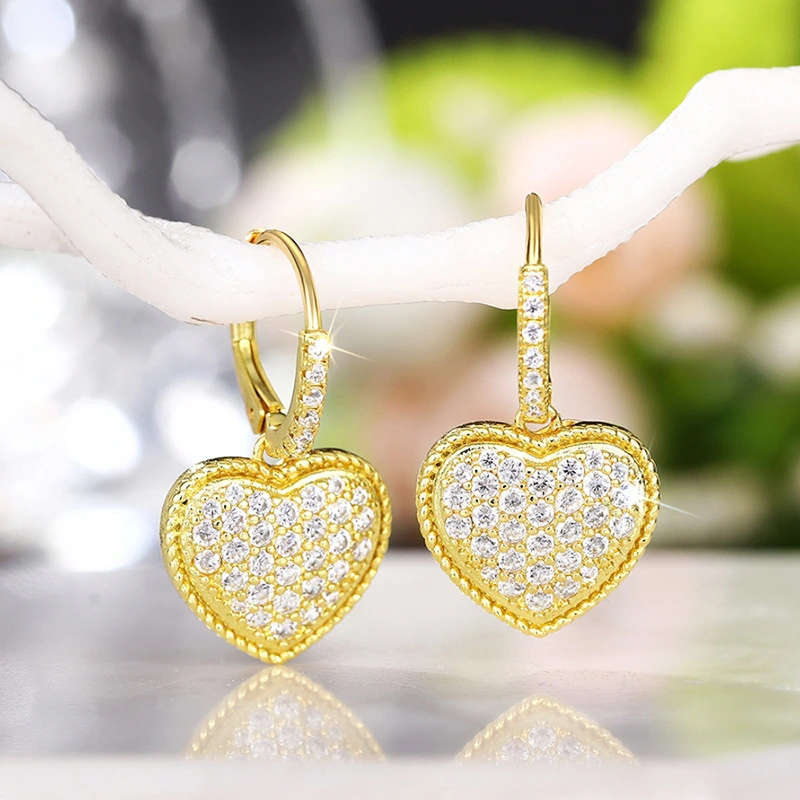  Manufacturers wholesale heart earrings for women micro-inlaid zircon shiny earrings fashionable light luxury princess hot selling style