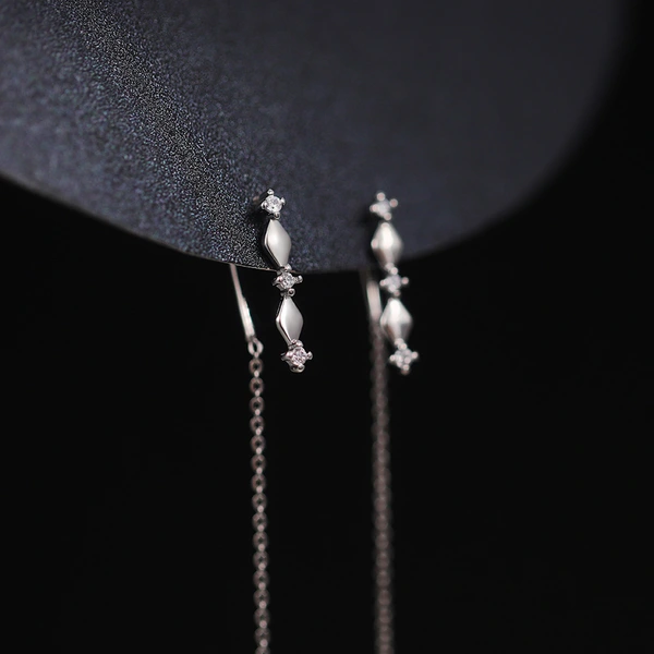 New European and American style earrings, French style, high-end tassel earrings for women, slim face, long diamond earrings