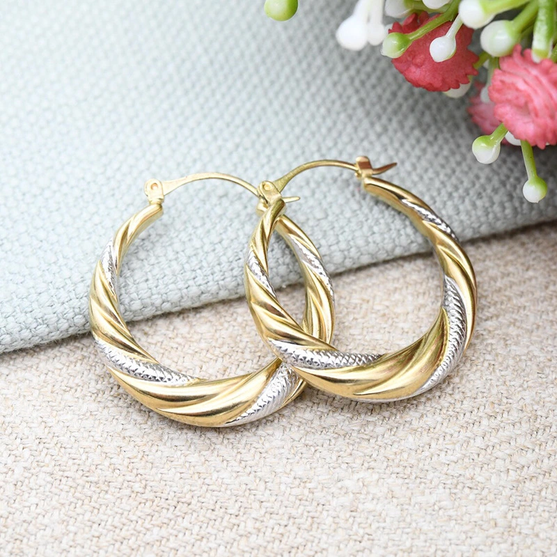 Hot selling European and American metal earrings for women, two-color circle design jewelry, twisted exaggerated personality jewelry