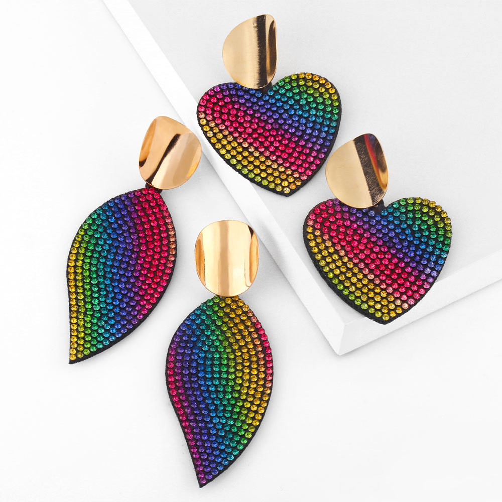 Clearance sale European and American hot selling jewelry trend colorful rhinestone geometric heart round earrings ery20