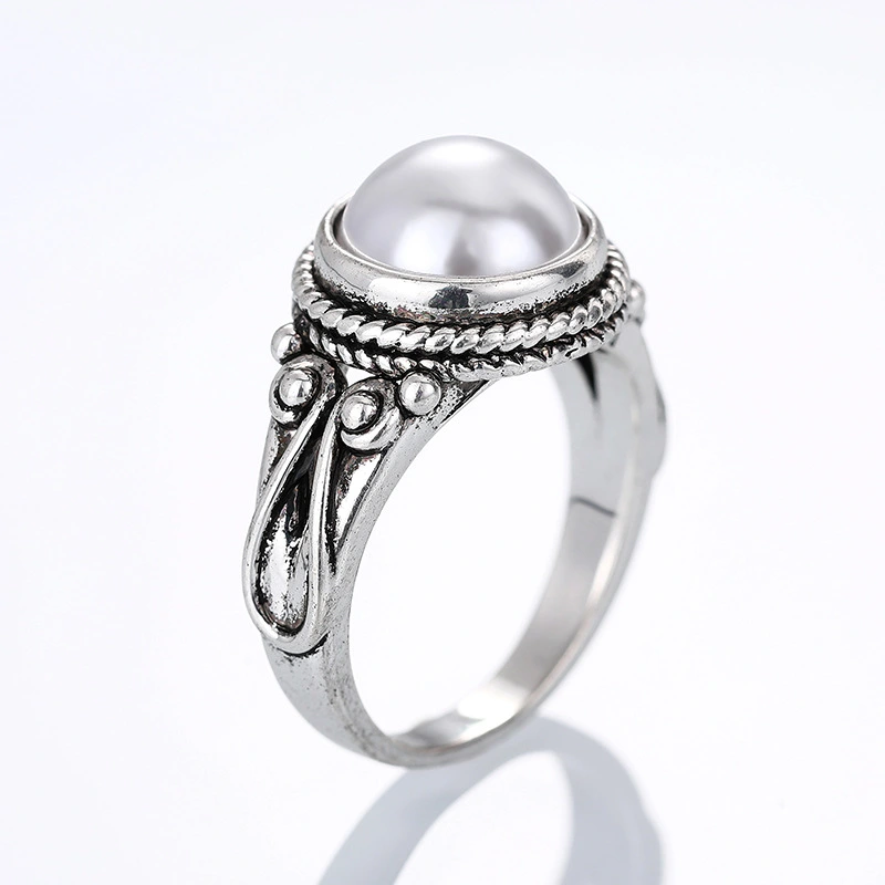   Hot selling white copper fantasy ring female pearl baroque exquisite ring elegant retro exquisite style