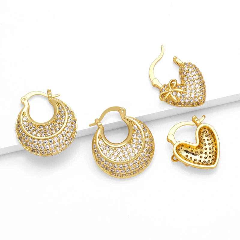 European and American simple fashion inlaid zircon heart earrings niche light luxury high-end gold-plated earrings erz31