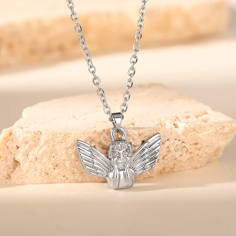  European and American light luxury necklace new three-dimensional angel cute pendant retro metal sense female necklace