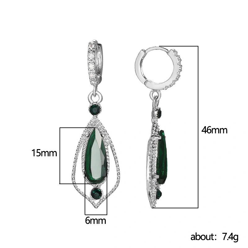 Luxury palace style emerald diamond zircon earrings European and American creative hollow water drop exaggerated earrings for women