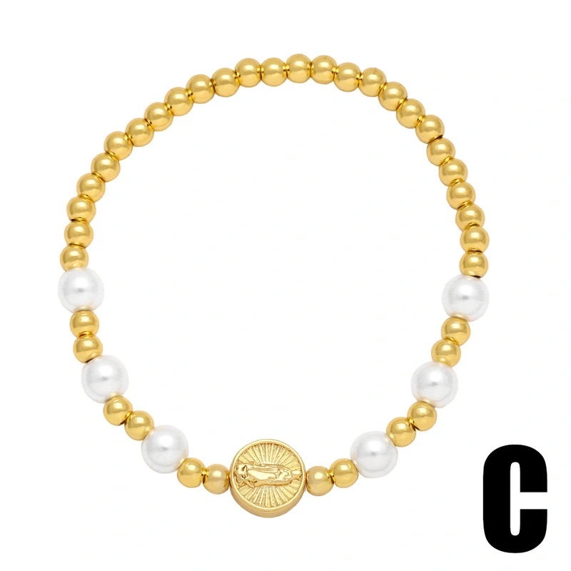 European and American jewelry Virgin Mary bracelet women simple versatile pearl copper bead bracelet hand jewelry bra57